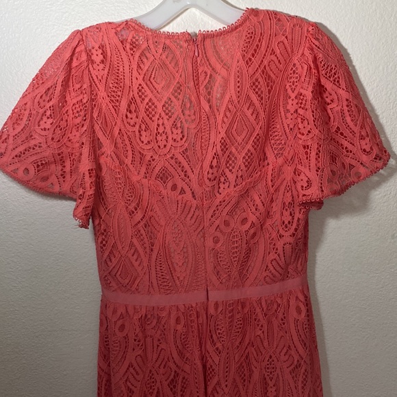 ML MONIQUE LHUILLIER Laser Lace Dress Coral - Picture 11 of 13